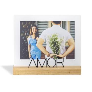 Imagem de Porta Retrato 15X21cm Amor, Moldura Decorativa em Metal e Madeira - GEGUTON