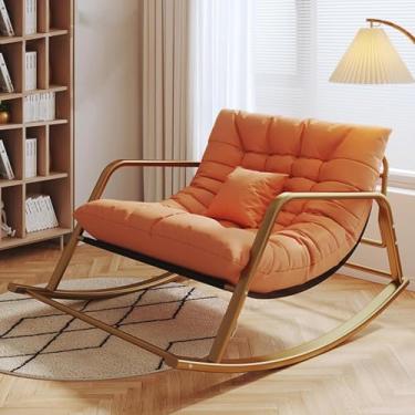 Imagem de Cadeira De Balanço Berçário, Cadeiras De Balanço De Pátio Grandes Com Encosto Alto, Poltrona Lateral Confortável, Cadeiras De Balanço De Suporte De, Orange, Gold 92x137cm