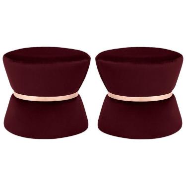 Imagem de Kit 02 Puffs Sala de Estar 45cm Dhaka Veludo Vinho Gran Belo