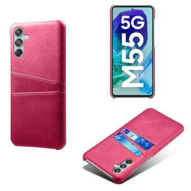 Imagem de Capas Compatível com Samsung Galaxy M55,Caso de couro PU-Tampa de telefone a prova de choque com 2 slots de cartão,Proteção anti-impressão digital e anti-gota-Rose Red
