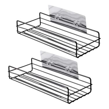 Imagem de Kit 2 Prateleiras Suporte Para Shampoo Sabonete Reta De Metal Adesivo de Parede Para Banheiro (PRETO)