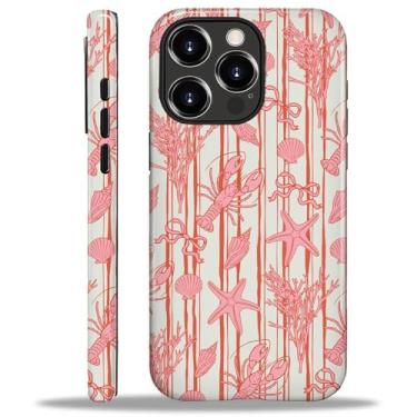 Imagem de ZHEGAILIAN Capa compatível com iPhone 16 Pro, capa de telefone com design de laço coral de concha de lagosta, camada dupla mista + creme protetor de choque TPU de silicone macio