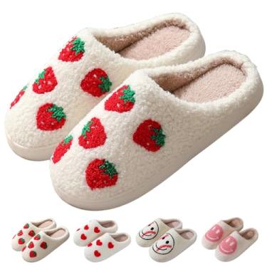 Imagem de aiwbinu Pantufas De Morango/Chinelos Com Carinha Feliz Para Mulheres, Brancas Pelúcia Macia E Cacheada, Sapatos Morango Presente Inverno Quente, Preços Baixos Membros Prime, Dia Das Mães