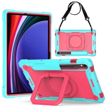 Imagem de elitegadget Capa para Samsung Galaxy Tab S10 FE+/S10 FE Plus 13,1 polegadas lançado em 2025 - Capa resistente a impactos resistente com suporte de anel giratório (azul-petróleo/rosa)