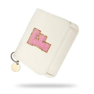 Imagem de Carteira para meninas, carteiras femininas com inicial, carteira pequena branca para crianças com 5 compartimentos para cartões, bolsas personalizadas, presentes para meninas e mulheres, presente de