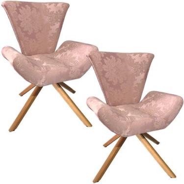 Imagem de Kit Duas Poltronas Elegance Base Giratória Ferro e Madeira Jacquard Ro