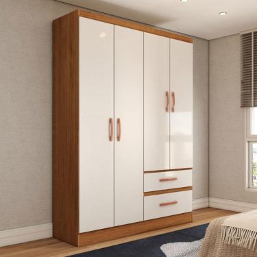 Imagem de Guarda-Roupa Solteiro Boulevard 4 Portas 2 Gavetas Off White/Nogueira - Panorama Móveis