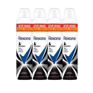 Imagem de Kit Desodorante Antitranspirante Aerosol Rexona Invisible 72 horas 250ml - 4 Unidades