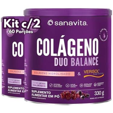 Imagem de Kit 2X Colágeno Duo Balance em pó (Verisol e Ácido Hialurônico Hyaluronic + Hidrolisado) Sanavita (Kit 2x Hibiscus com Frutas Roxas)