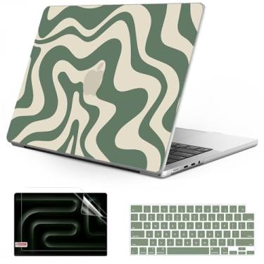 Imagem de Anban Capa rígida de plástico compatível com MacBook Pro de 14 polegadas 2025 2024 2023 2022 2021 M4 M3 M2 M1 A3112 A3185 A3401 A2918 A2992 A2779 A2442 + Capa de Teclado + Tela Protetor, onda verde