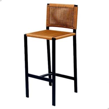 Imagem de Banqueta Alta Áscoli com Encosto em Corda Náutica Estrutura Alumínio -