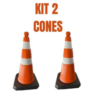 Imagem de Cone para Sinalização Kit c/ 2 pçs - 75 cm altura + Base peso total 4 