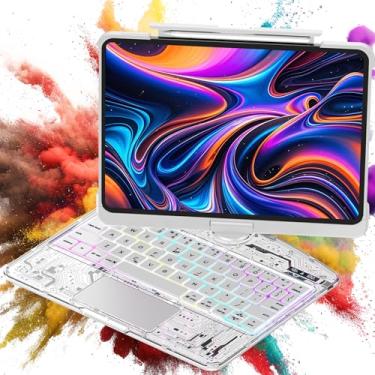 Imagem de TSQQST Capa transparente com teclado sem fio para iPad Pro de 13 polegadas M5/M4 2025/2024 com suporte para lápis e trackpad multitoque, estilo PCB visível de alta tecnologia, brilho de 3 e luz de