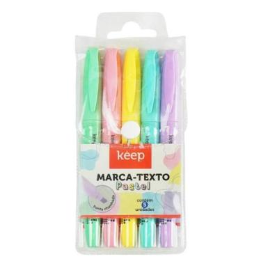 Imagem de Marca Texto Grifador Keep Chanfrado Tom Pastel Com 5 Cores, Marca Text