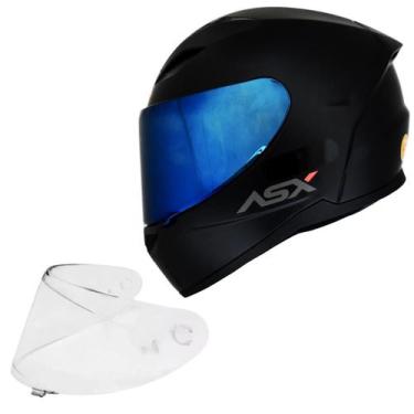 Imagem de Capacete Moto Masculino Feminino Asx City Preto Viseira Azul, Preto Fo