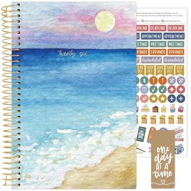 Imagem de bloom daily planners Agenda 2026 (janeiro a dezembro) Organizador de ano calendário - 14 cm x 21 cm - Agenda semanal e mensal com adesivos e marcador de página - Coastal Calm