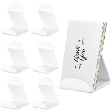 Imagem de RattanView Suporte de acrílico para livros de 6 peças, 10 x 8 x 7 cm, suporte vertical para exibição de cavalete com base para fotos, porta-revistas de livros para mesa de centro de loja de cozinha de