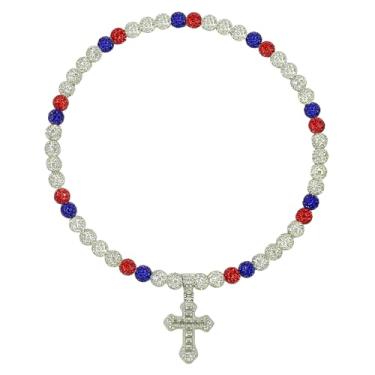 Imagem de Colar de beisebol masculino com pingente de cruz de 50 cm, coleção de gelo brilhante, para mulheres, strass e contas de argila, acessórios de beisebol, presentes para jogadores de times de beisebol