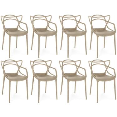 Imagem de Kit 8 Cadeiras De Jantar Allegra Prática Empilhável - Nude
