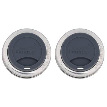 Imagem de Tampa de silicone para beber com pulseira de aço inoxidável para potes Mason (boca normal), Charcoal Gray, Regular Mouth (2 3/8" Internal Diameter), 2