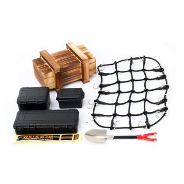 Imagem de 1/10 RC Crawler Roof Decoration Simulation Parts(Luggage Net,Wood Box,Tool Box,Shovel)