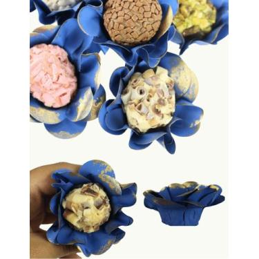 Imagem de 40 Forminhas Para Doces Finos Bali Azul Royal Borda Dourada - Lulli Fe
