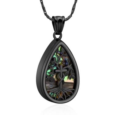 Imagem de AIWENXI Colar de urna Waterdrop para cinzas, concha de abalone árvore da vida, joia memorial de aço inoxidável, pingente de lembrança para homens e mulheres, Aço inoxidável, Sem Pedra Preciosa