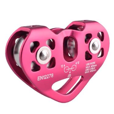 Imagem de YAPJEB Polia de tirolesa, kit de cabos 30kN 3039.1 kg, liga de alumínio resistente para escalada de resgate, montanhismo, transporte (vermelho)