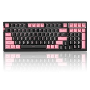 Imagem de MageGee Teclado mecânico para jogos SKY98 com junta sem fio, teclado cremoso personalizado RGB 96% Hot Swappable com acolchoamento de som de 5 camadas, BT/2.4G/USB-C, NKRO para Win/Mac (rosa e preto