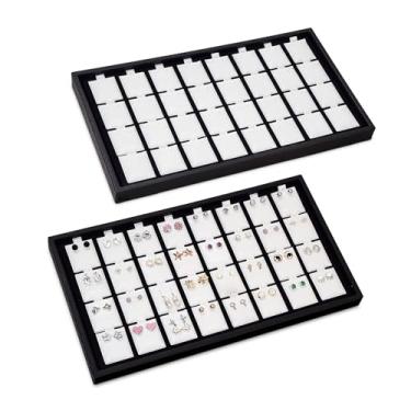 Imagem de Ikee Design Conjunto de 2 peças de bandeja de exibição de brincos pretos com 32 organizadores de cartões de brinco, bandeja de joias para coleção de brincos, 100 peças de cartões inchados de brinco