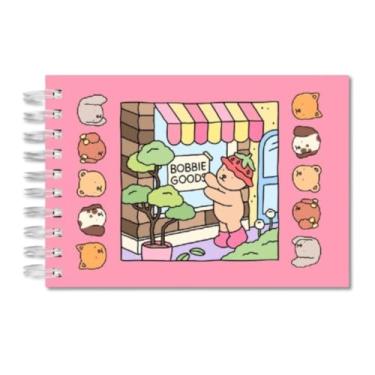 Imagem de Livro de Colorir BOBBlE GOODS | 50 Páginas Capa Dura Holográfica C/Acetato | Fofo, Acolhedor e Relaxante (Rosa)