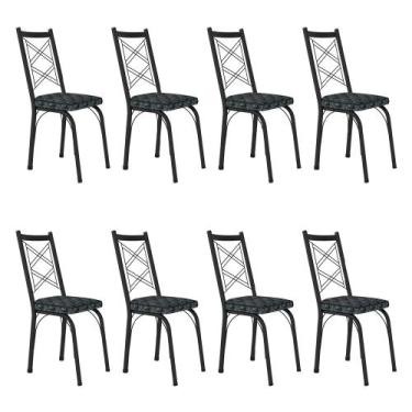 Imagem de Kit 8 Cadeiras de Cozinha Delaware Estampado Mosaico Silver Pés de Fer