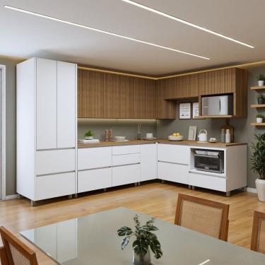 Imagem de Cozinha Completa Modulada 9 Peças 11 Portas 8 Gavetas Norten Branco/Marrom