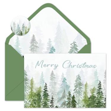 Imagem de Whaline Pacote com 24 cartões de Natal Floresta de Pinheiros Cartões com Envelopes Adesivos de Natal Inverno Cartão de Notas em Branco para Convites de Festa de Aniversário de Casamento, 10 x 15 cm