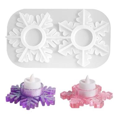 Imagem de Suporte de vela de silicone de floco de neve de Natal, molde de resina, epóxi, tealight, sabonete, chocolate, cubos de gelo, molde de castiçal para decoração de mesa de festa de Natal, férias, casa