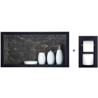 Imagem de Nicho Para Banheiro Em Porcelanato E Porta Papel Higiênico Duplo - Kit