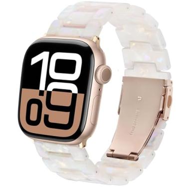 Imagem de SPINYE Pulseira de substituição de resina colorida de 38 mm, 40 mm, 41 mm e 42 mm, para Apple Watch séries 10/9/8 / Ultra/7 / SE / 6/5 / 4/3 feminino e masculino (concha branca)