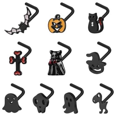 Imagem de BodyAce Piercing de nariz de 20 g, piercing de narina, de aço inoxidável, piercing de nariz em forma de L, joias de Halloween para mulheres e homens, Aço inoxidável Zircônia cúbica, Zircônia cúbica