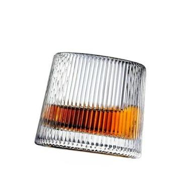 Imagem de Jogo 6 Copos Whisky De Vidro Com Fundo GiratóRio Listrado 170ml
