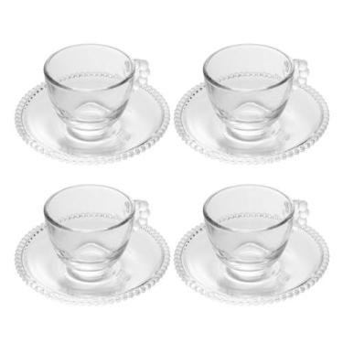 Imagem de Conjunto De Xícaras E Pires Em Cristal 80ml Pearl Wolff Com 4 Unidades