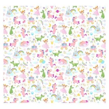 Imagem de Papel de Parede Adesivo Infantil Unicórnios Princesas Quarto Menina - 