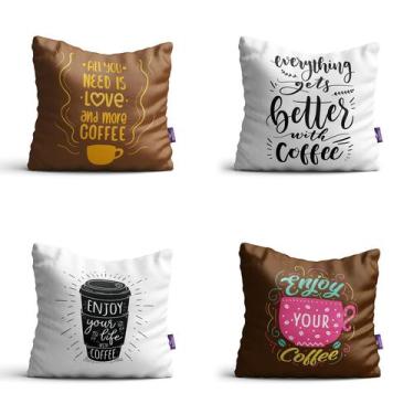 Imagem de Capas de Almofadas com Frases Café 35x35cm Kit 4un - Quartinhos
