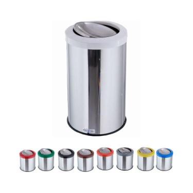 Imagem de Lixeira Inox Basculante 30 Litros Tampa Flip Top Cesto Lixo - CM Desig