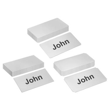 Imagem de PATIKIL Placa de nome de metal gravada a laser de aço inoxidável de 10 x 5 cm, pacote com 30 placas autoadesivas personalizadas em branco para impressão a laser DIY, canto redondo/quadrado/entalhado