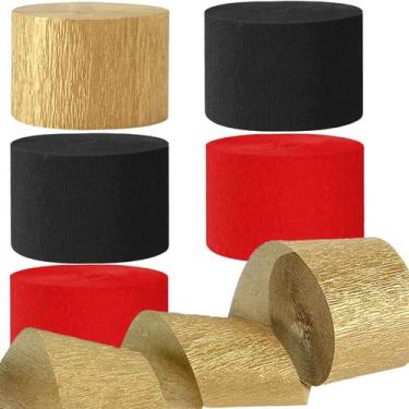 Imagem de Flâmulas de papel crepom We Moment preto/vermelho/dourado 1,8 cm, 6 ro