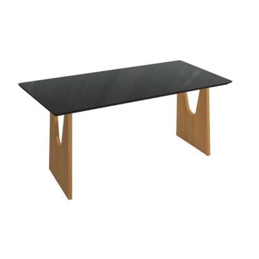 Imagem de Mesa Multiuso Cozinha Mila Premium Madeira Maciça c/ Tampo Madeirado c/ Vidro 200x100cm Carvalho/Preto Fosco/Vidro Preto - Kappesberg