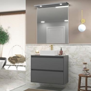 Imagem de Gabinete Para Banheiro Com Cuba E Espelheira Com Led 80cm Mdf Grafite Dubai - On Móveis