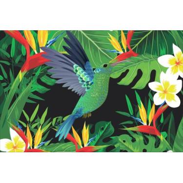 Imagem de Painel de Lona Tropical Flores Beija Flor - Fabrika de Festa, 120x070c