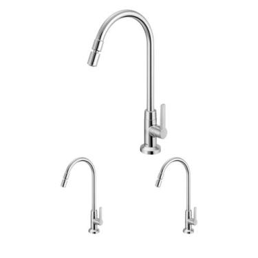 Imagem de Kit 3 Torneira Lavatório Mesa Bica Alta Gali Chrome Docol