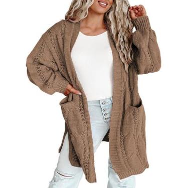 Imagem de Suéter feminino Eytino Plus Size Chunky Knit 2X cáqui